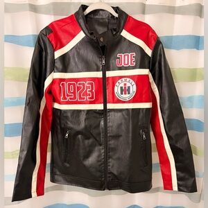 Farmall Motorcycle Biker Jacker Size: Large Faux Leather Black/White/Red (P51)